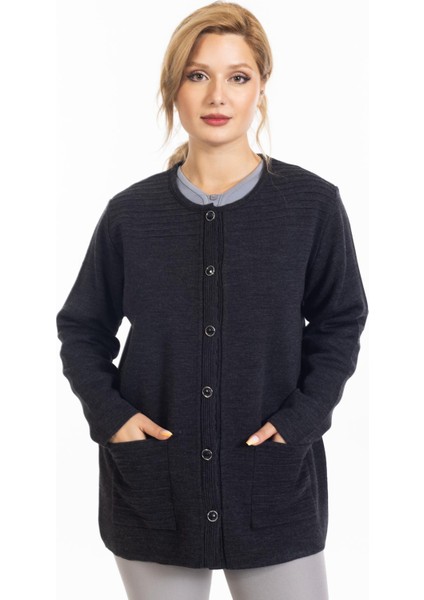 Yeni Sezon Çelik Örgü Sade Model Yuvarlak Yaka Düğmeli Anne Triko Hırka 7418 fiyatları