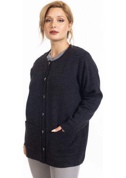 Yeni Sezon Çelik Örgü Sade Model Yuvarlak Yaka Düğmeli Anne Triko Hırka 7418 modelleri