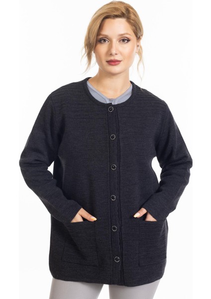 Yeni Sezon Çelik Örgü Sade Model Yuvarlak Yaka Düğmeli Anne Triko Hırka 7418 indirimleri