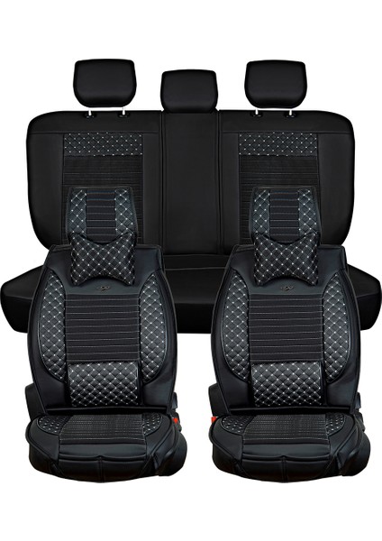 Seat Arona Uyumlu Yarı Deri Oto Koltuk Kılıfı Ön/arka Tam Set (Aqua Seri) Siyah-Beyaz