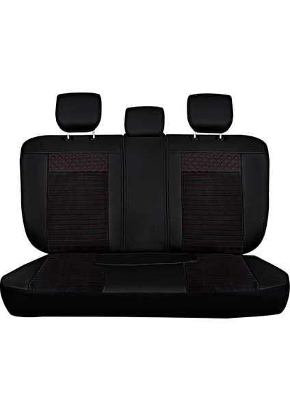 hyundai Getz Uyumlu Yarı Deri Oto Koltuk Kılıfı Ön/arka Tam Set (Aqua Seri) Siyah-Kırmızı