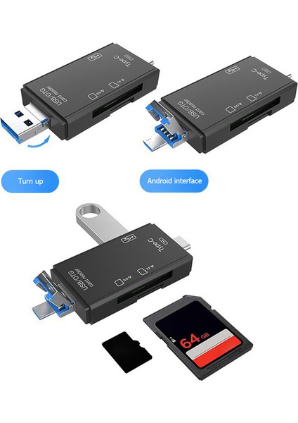 In 1 USB 3.0 Otg Kart Okuyucu Secure Digital Için/tf Kart Okuyucular Cep Telefonu Bilgisayarı Için Splitter Adaptörü-Siyah (Yurt Dışından)