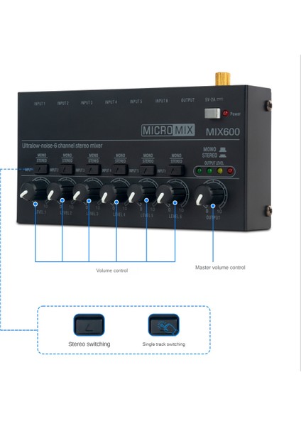 MIX600 Ses Mikseri Stereo Ses Mikseri Ultra Düşük Gürültü 6 Kanallı Hat Mikseri Mini Ses Mikseri Güç Kaynağı DC5V Ab Tak (Yurt Dışından) fırsatları