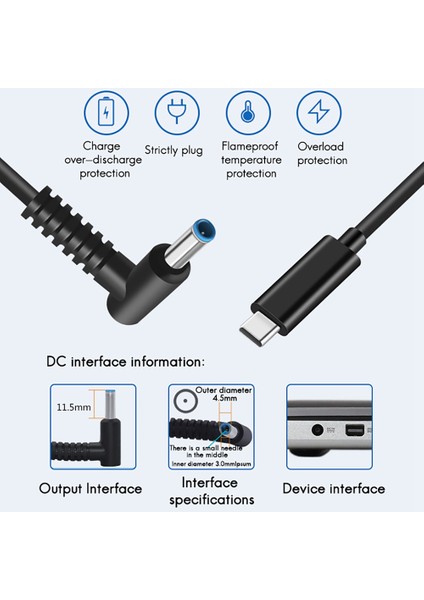 Laptop Pd Hızlı Şarj Kablosu Type-C, 65W DC4530 Şarj Kablosu Kablosu Için Uygundur (Yurt Dışından) fiyatları