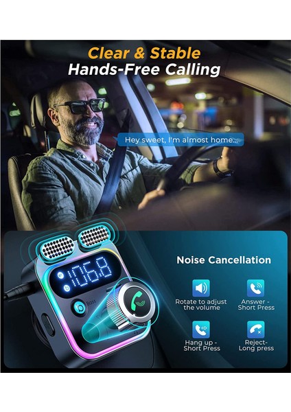 Bluetooth 5.3 Araç Adaptörü Çift Mikrofon Hifi Derin Bas Ses Bluetooth Fm Verici Araba Eller Serbest Bluetooth Alıcısı Için (Yurt Dışından)
