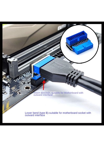 USB Başlık Adaptörü Usb3.2 Gen1 19PIN/20PIN Soket 90 Derece Direksiyon Dirsek Dönüştürücü Dıy Masaüstü Anakart B (Yurt Dışından)