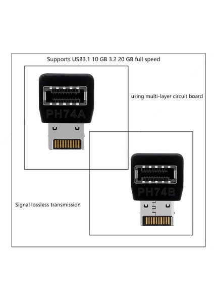 Bilgisayar Anakartı Type-E USB 3.1 Type-E Arayüzü 90 Derece Direksiyon Dirseği Ön Type-C Takılı ADAPTÖR(PH74A) (Yurt Dışından)