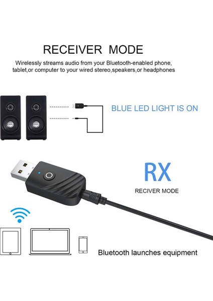 3 In 1 Bluetooth 5.0 Ses Alıcısı Verici Rca 3.5mm Aux Jack Stereo USB Kablosuz Adaptör Tv Pc Için Araç Kiti Mp3 (Yurt Dışından)