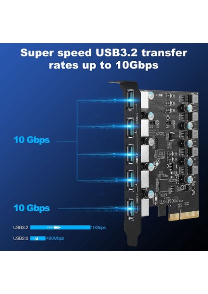 Pcı-E - USB 3.2 Kartı, 5 Bağlantı Noktalı Genişletme Kartı, Pc Masaüstü Için Pcıe USB Anakart Kartı, Destek Windows 7/8/10 Linux (Yurt Dışından)