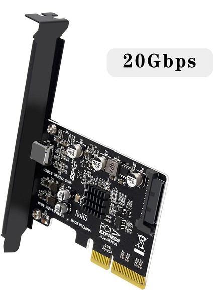 USB Pcıe Kartı Type C Pcı-Express 4x - USB 3.2 Gen 2x2 (20GBPS) Windows 8/10/linux Için ASM3242 Yonga Seti (Yurt Dışından)