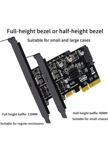 USB Pcıe Kartı Type C Pcı-Express 4x - USB 3.2 Gen 2x2 (20GBPS) Windows 8/10/linux Için ASM3242 Yonga Seti (Yurt Dışından)