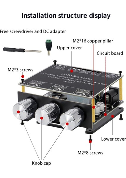 XY-E30H 2.1 Kanal Bluetooth Ses Güç Amplifikatörü Kart Modülü Yüksek ve Düşük Bas Subwoofer Uygulaması (Yurt Dışından)
