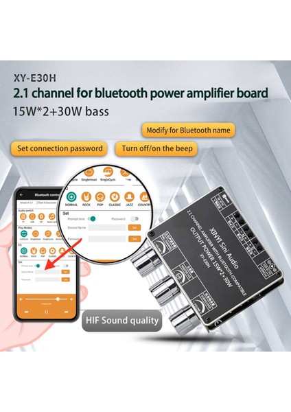 XY-E30H 2.1 Kanal Bluetooth Ses Güç Amplifikatörü Kart Modülü Yüksek ve Düşük Bas Subwoofer Uygulaması (Yurt Dışından)