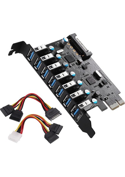 Pcıe - USB 3.0 Genişletme Kartı (7 Bağlantı Noktalı USB A), Pcı Express Dahili USB Bağlantı Noktası Kartı, USB Pcıe Kartı Sata Güç Konektörü (Yurt Dışından)