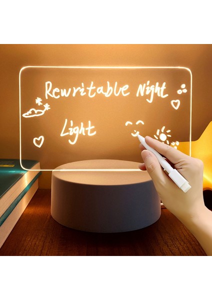 Not Panosu LED Gece Işığı USB Mesaj Panosu Tatil Işığı ve Kalem Hediyeleri Dekorasyon Gece Lambası (A) (Yurt Dışından)