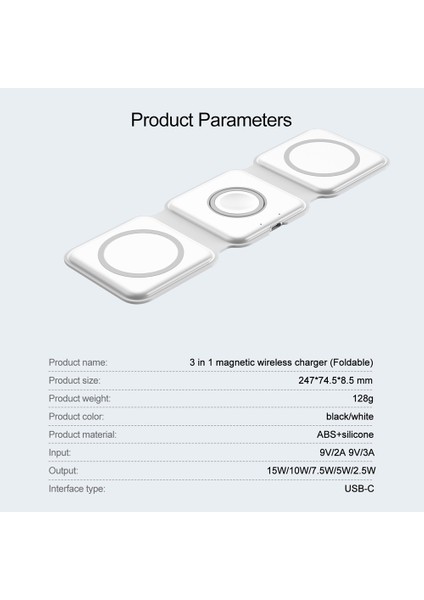 3'ü 1 Arada Katlanabilir Manyetik Kablosuz Şarj Cihazı, 13 12 11 Pro Max x Için Taşınabilir Kablosuz Şarj Cihazı (Beyaz) (Yurt Dışından) modelleri