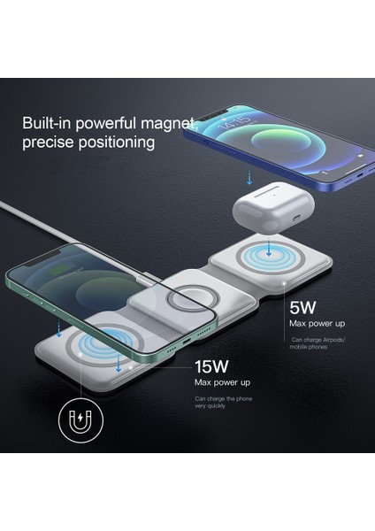 3'ü 1 Arada Katlanabilir Manyetik Kablosuz Şarj Cihazı, 13 12 11 Pro Max x Için Taşınabilir Kablosuz Şarj Cihazı (Beyaz) (Yurt Dışından) fırsatları