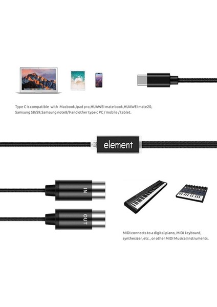 Elektronik Organ Bilgisayarı Için Gösterge Işığı ile USB C Tipi C Kablosuna Mıdı USB Mıdı Dönüştürücü (Yurt Dışından)