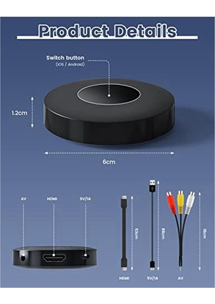 Kablosuz Uyumlu Ekran Donanım Kilidi Adaptörü, Uygulamaya Gerek Yok, Dizüstü Bilgisayardan, Pc'den, Akıllı Telefondan Hdtv Projektöre Video/ses (Yurt Dışından) fırsatları