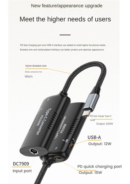 DC7909 Dişi Tip-C Çok Fonksiyonlu Adaptör Kablosu Desteği Pd3.0 100 W Dizüstü Güç Dc Dönüştürme Adaptörü (Yurt Dışından) modelleri