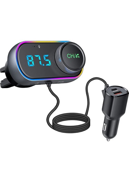 Araç Bluetooth Fm Verici Adaptörü, Araç Radyosu Bluetooth Hand-Free Arama, PD30W Qc3.0 Hızlı Şarj, Gürültü Engelleme (Yurt Dışından)
