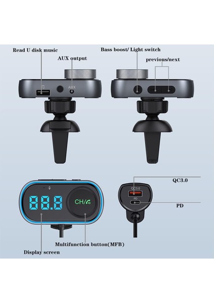 Araç Bluetooth Fm Verici Adaptörü, Araç Radyosu Bluetooth Hand-Free Arama, PD30W Qc3.0 Hızlı Şarj, Gürültü Engelleme (Yurt Dışından) fiyatları