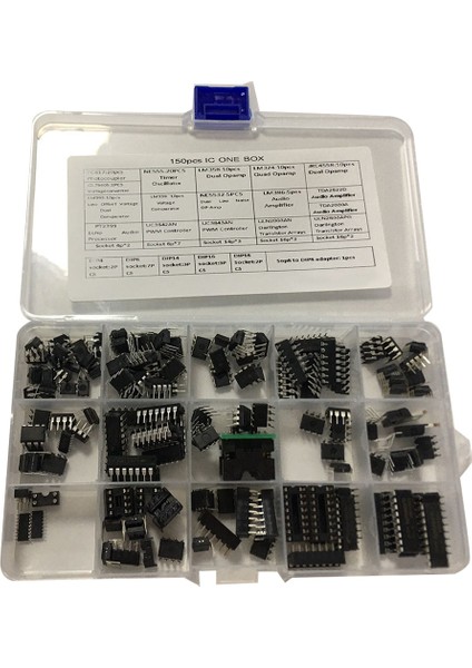 Ic Çip Çeşitleri 150 ADET,OPAMP,OSILATÖR,PWM,PC817,NE555,LM358,LM324, JRC4558,LM393,LM339,NE5532 Dahil. Prizler (Yurt Dışından)