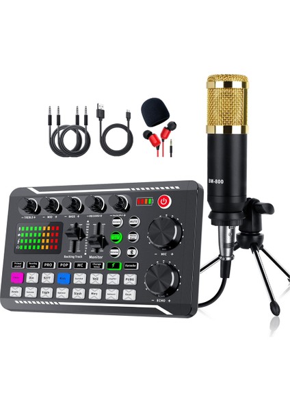 F998 BM800 Set Taşınabilir Ses Kartı Kiti Kondenser Mikrofon Seti Canlı Ses Kartı (Yurt Dışından)