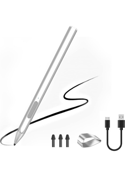 Stylus Kalem Manyetik Yüzey Pro 3/4/5/6/7 Pro x Go 2 Kitap Latpop 4096 Seviyeleri Basınç Avuç Reddi-Gümüş (Yurt Dışından)
