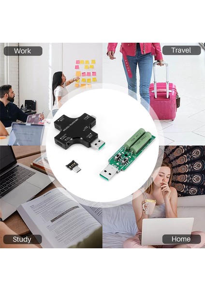 USB C Test Cihazı, 2'si 1 Arada Tip C USB Test Cihazı Renkli Ekran IPS Dijital Multimetre, Voltaj, Akım, Güç, Sıcaklık, Yükleyicili (Yurt Dışından)