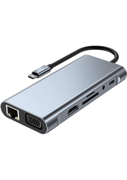 11'i 1 USB C Hub Yerleştirme Istasyonu, 4K Uyumlu, Vga, USB 3.0 Bağlantı Noktası, C Tipi Pd, RJ45 Ethernet, Sd / Tf Kart Okuyucu (Yurt Dışından)