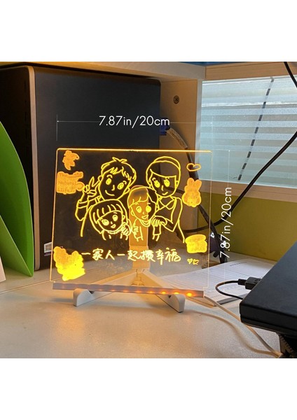 LED Akrilik Mesaj Panosu Işık USB Işıklı Çizim Tahtası Braketi ile Memo Çocuk 's Hediye, 20X20 cm Beyaz Boya Fırçası (Yurt Dışından)