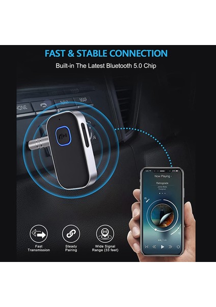 Mikrofonlu Bluetooth Alıcısı Aux Araç Ses Adaptörü 3.5mm Kablosuz Bluetooth 5.0 Ses Dönüştürücü (Yurt Dışından)