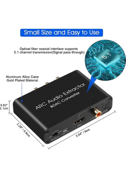 Dac Ses Dönüştürücü Arc Ses Çıkarıcı -Uyumlu Optik Spdıf Koaksiyel - Analog 3,5 mm Dijital - Analog (Yurt Dışından)