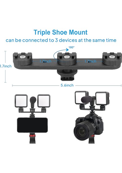 Üçlü Soğuk Ayakkabı Uzatma Dağı Sıcak Ayakkabı Adaptörü Uzatma Çubuğu Braketi 1/4 Ile, Tripod Mikrofon LED Işık Için Vida (Yurt Dışından)