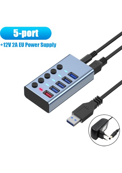 5 Bağlantı Noktalı Usb3.0 Bölücü Bilgisayar Genişletici USB Hub 2.4A Hızlı Şarj Bağlantı Noktası Harici 12V Güç Kaynağı - Ab Tak (Yurt Dışından) fırsatları