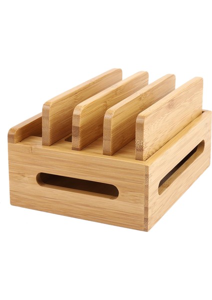 Cep Telefonu Braketi Bambu Ahşap Çoklu Cihaz Şarj Istasyonu Düzenleyici Ofis Düz Braketi (Yurt Dışından)