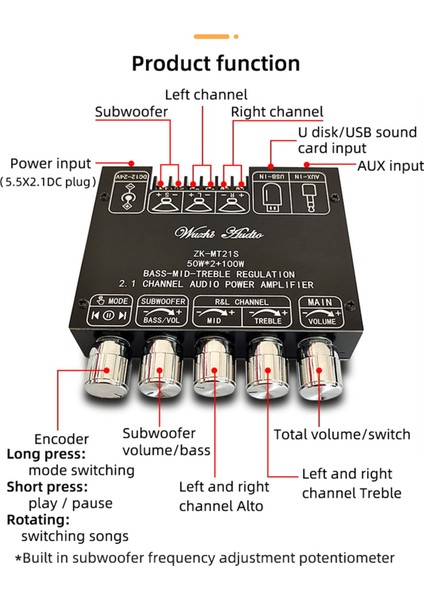 -MT21S 2X50W+100W 2.1 Kanal Subwoofer Dijital Güç Amplifikatör Kartı Aux 12V 24V Ses Stereo Bluetooth 5.1 Bas (Yurt Dışından)