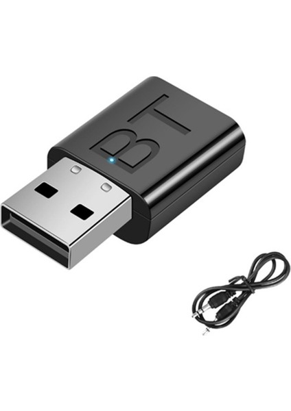 Bluetooth 5.0 Verici Alıcı Mini 3.5 mm Jack Aux Ses Kablosuz Adaptör LED Göstergesi 2ın1 Araç Kiti USB Adaptörü (Yurt Dışından)