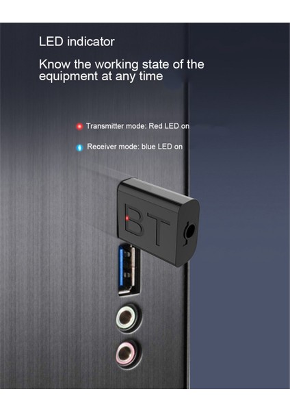 Bluetooth 5.0 Verici Alıcı Mini 3.5 mm Jack Aux Ses Kablosuz Adaptör LED Göstergesi 2ın1 Araç Kiti USB Adaptörü (Yurt Dışından)