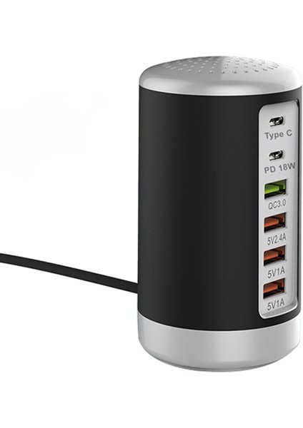 65W USB Hızlı Şarj Cihazı Hub Hızlı Şarj Qc3.0 Çoklu 6 Bağlantı Noktalı USB Tip C Pd Şarj Cihazı Şarj Istasyonu (Siyah) Us Plug (Yurt Dışından)