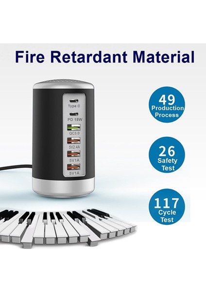 65W USB Hızlı Şarj Cihazı Hub Hızlı Şarj Qc3.0 Çoklu 6 Bağlantı Noktalı USB Tip C Pd Şarj Cihazı Şarj Istasyonu (Siyah) Us Plug (Yurt Dışından) modelleri