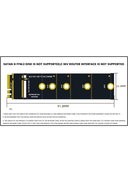 M.2 A+E Key Yuvası - M.2 Nvme Adaptör Kartı Ngff - Key-M Genişletme Kartı Nvme Pcı Express SSD Bağlantı Noktası Genişletme Adaptörü (Yurt Dışından)