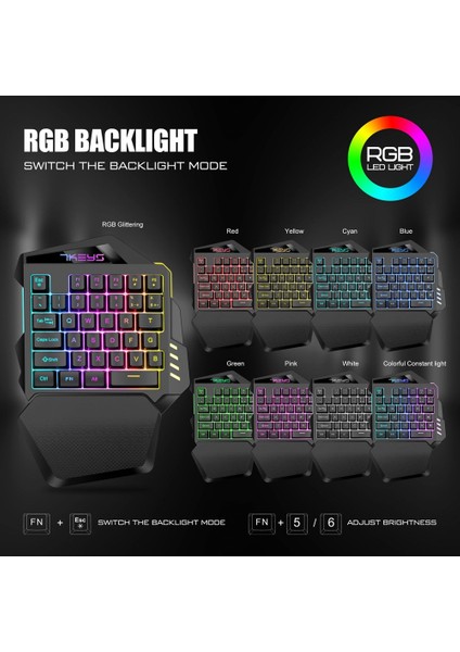 Bir El Mekanik Kablosuz Oyun Klavyesi Rgb Arkadan Aydınlatmalı Pc Gamer Için Taşınabilir Mini Klavye Oyun Denetleyicisi (Yurt Dışından)