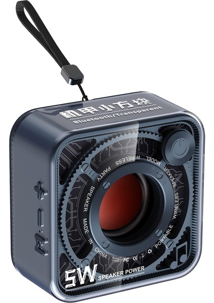 Şeffaf Bluetooth Hoparlör Mecha Stili Küçük Çelik Top Yüksek Çözünürlüklü Çağrı Taşınabilir Doğa Sporları Subwoofer-B (Yurt Dışından)