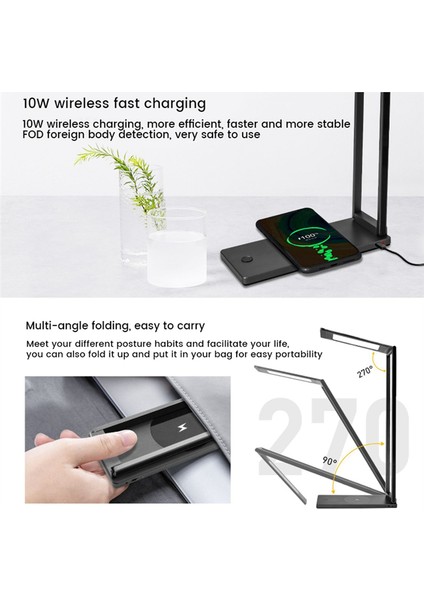 Kablosuz Şarj LED Masa Lambası 10 W Taşınabilir Dim Katlanabilir Masa Işık Göz Korumak Okuma Işığı Masa Lambası (Yurt Dışından) fırsatları