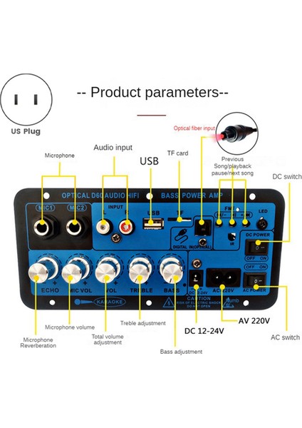 D60 50 W Subwoofer Güç Amplifikatör Kurulu Optik Ses ile 12V24V220V Bluetooth Ses Amplifikatör Kurulu Ses Abd Plug (Yurt Dışından) fiyatları