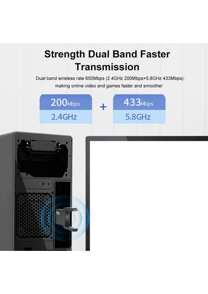 Kablosuz Ağ Kartı Adaptörü USB Wifi Adaptörü 650MPBS 802.11AC/B/G Pc Windows Için Wifi Alıcısı Ağ Kartı (Yurt Dışından)