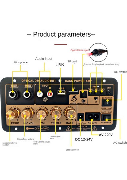 D50 35 W Subwoofer Güç Amplifikatör Kurulu Optik Ses ile 12V24V220V Bluetooth Ses Amplifikatör Kurulu Ses Abd Plug (Yurt Dışından)