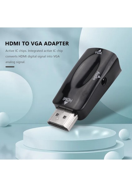 -Vga Dönüştürücü ile Uyumlu Pc, Dizüstü Bilgisayar, Dvd, Masaüstü, Tv Kutusu Veya Diğer Uyumlu Giriş Cihazları Için Konektör 3,5 mm Ses Kablosuyla Altın Kaplama - Siyah (Yurt Dışından)